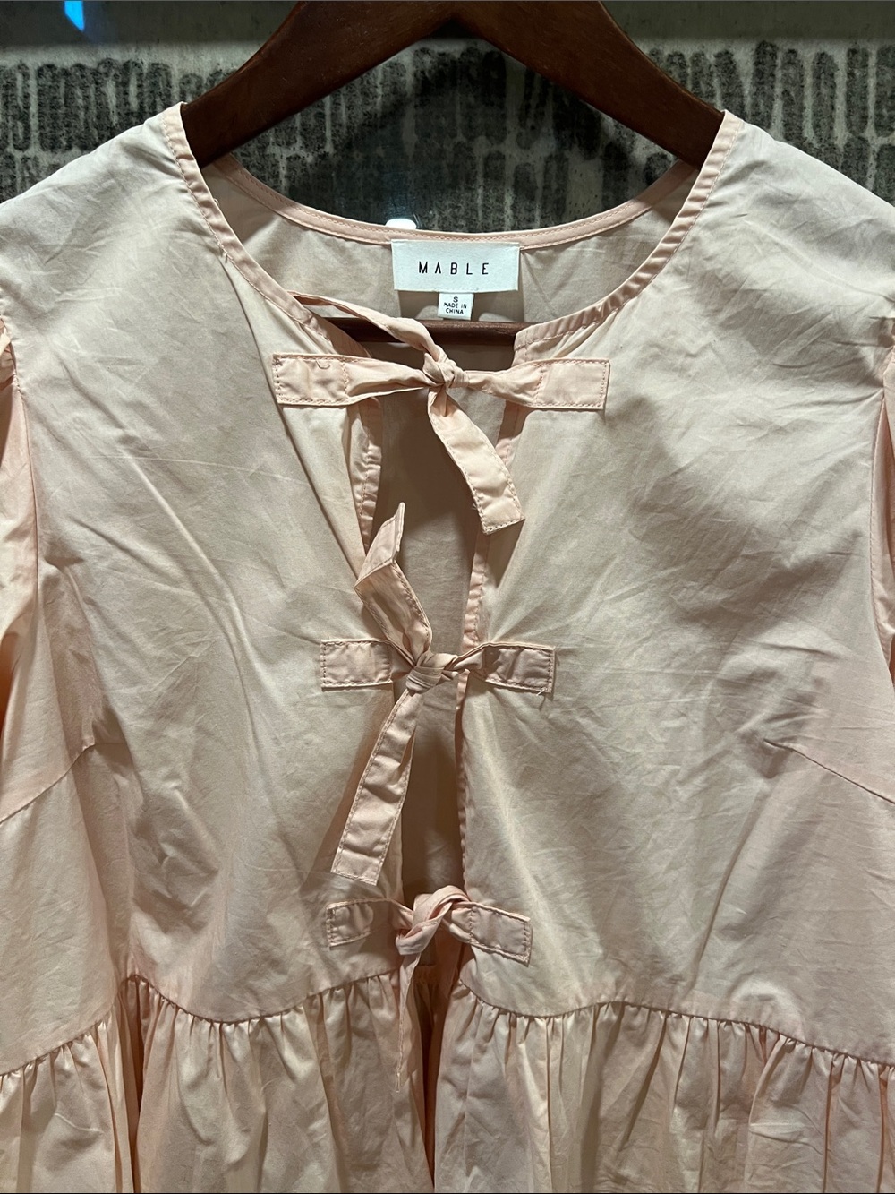 Mable Peplum Blouse with Front Bow Ties and Puff Sleeves size S/M - Picture 3 of 11